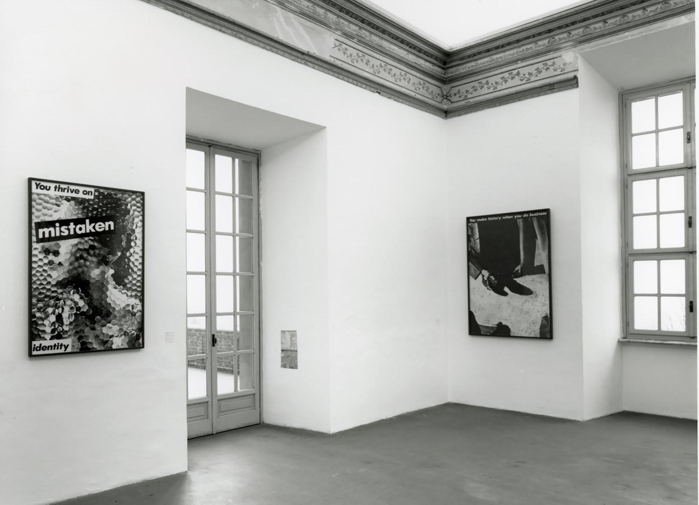 Barbara Kruger,  Senza titolo (You thrive on mistaken identity), 1981 e Senza titolo (You make history when you do business), 1982